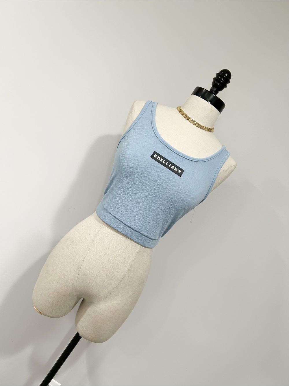 Rebrilliant Light Blue Ribbed Cropped Tank with 'Brilliant' Patch